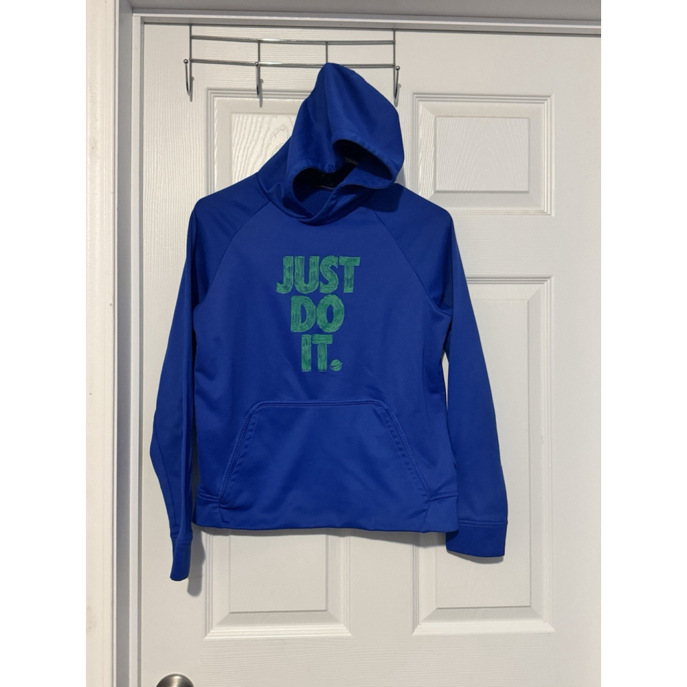 Nike Dri-Fit Just Do It Kids Hoodie Sz XL Blue 100% Polyester Pull Over Hooded